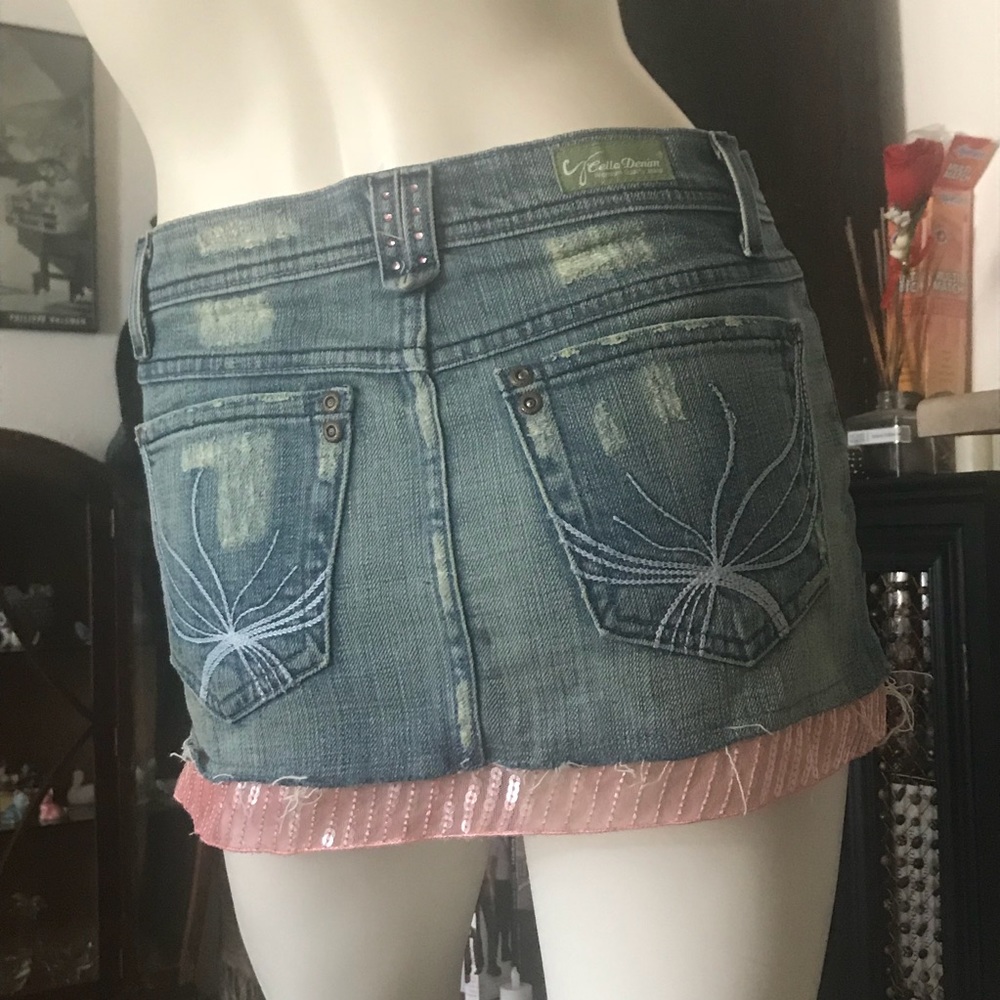 Cello Mini Denim  Skirt  pink Studs Lace sequins